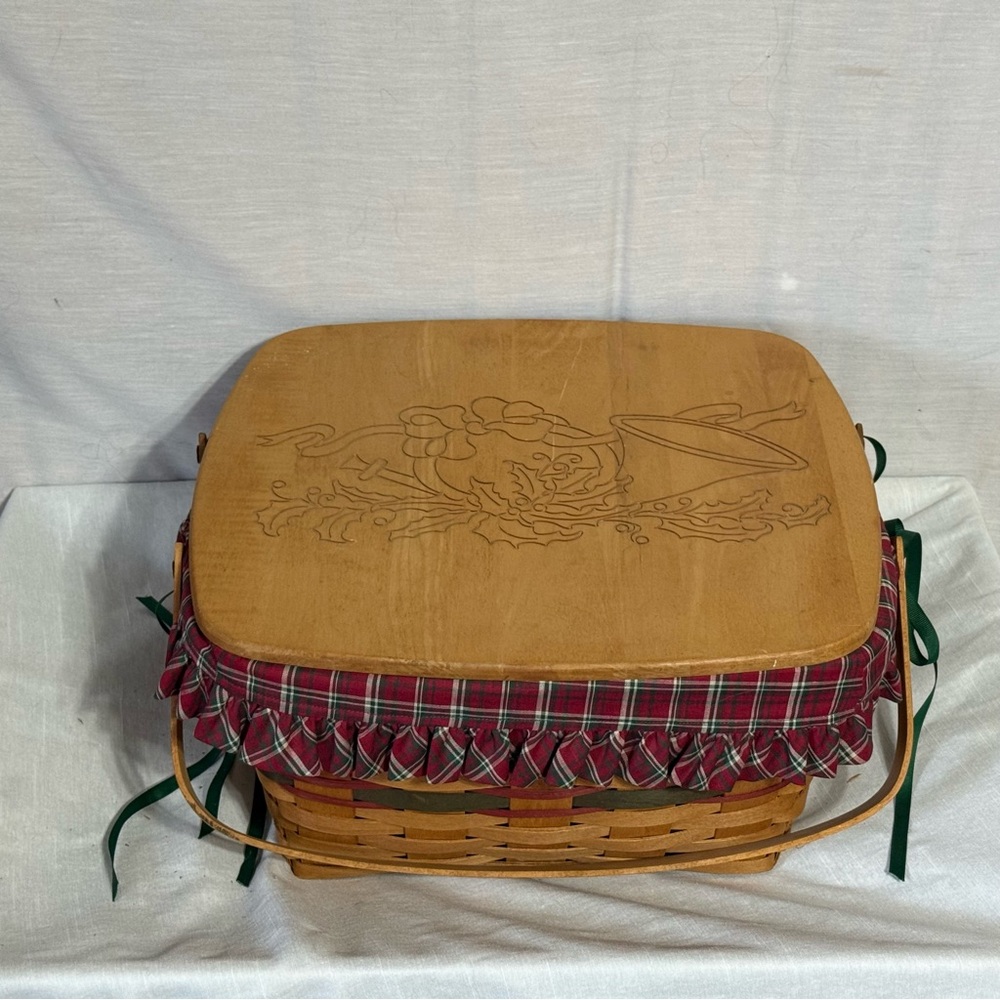 Longaberger Christmas Basket Set Lid Liner Protector Holiday Dresden